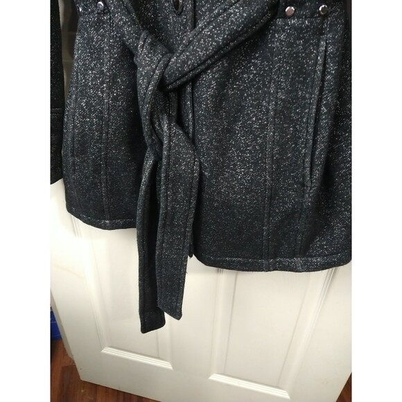 Liverpool Hooded Trench Mid  Belted Coat Woman XL Black Speckled Lined Pockets - Picture 7 of 16